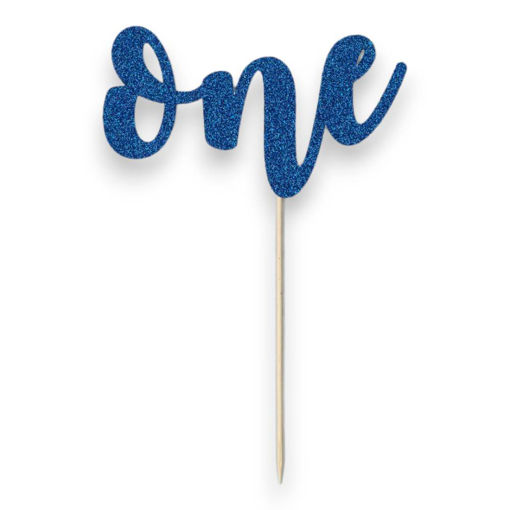 Picture of ONE CAKE TOPPER BLUE GLITTER